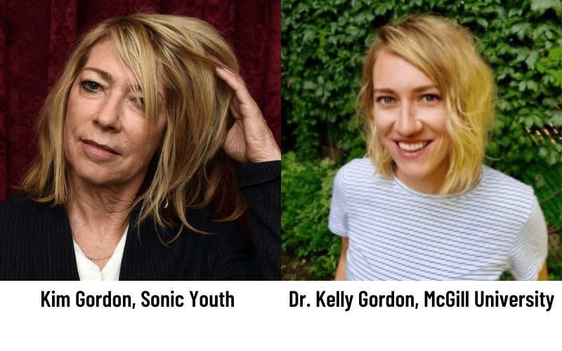 Photo comparison of Sonic Youth's Kim Gordon and Dr. Kelly Gordon from McGill University